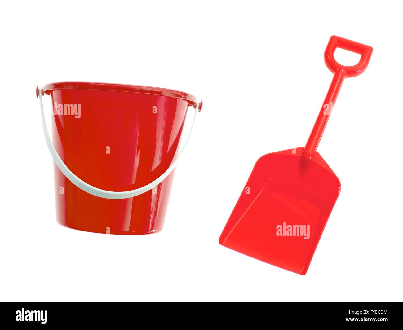 A toy bucket and spade set isolated against a white background Stock