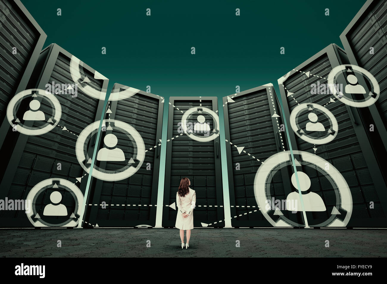Composite image of rear view of businesswoman Stock Photo - Alamy
