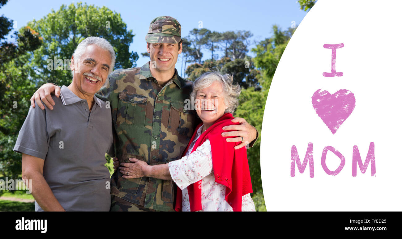 Composite image of portrait of army man with parents Stock Photo