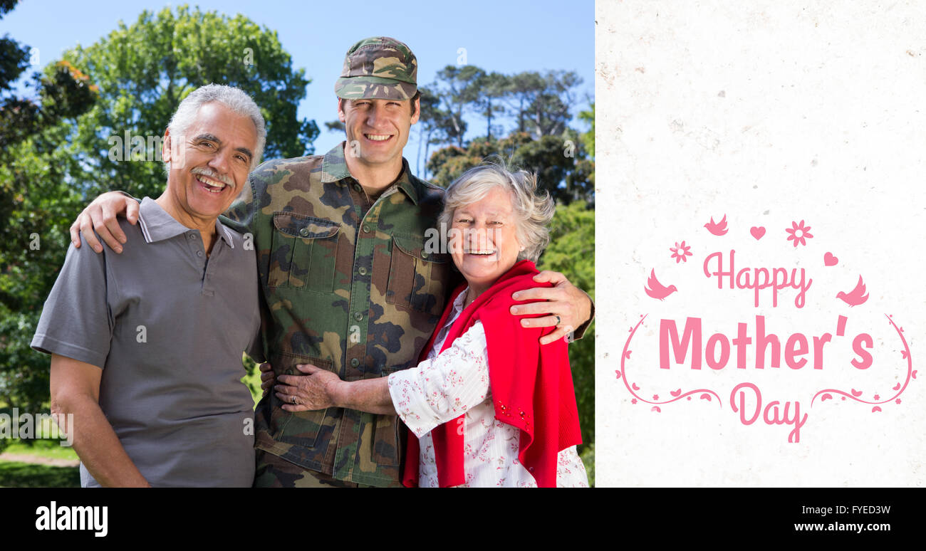 Composite image of portrait of army man with parents Stock Photo