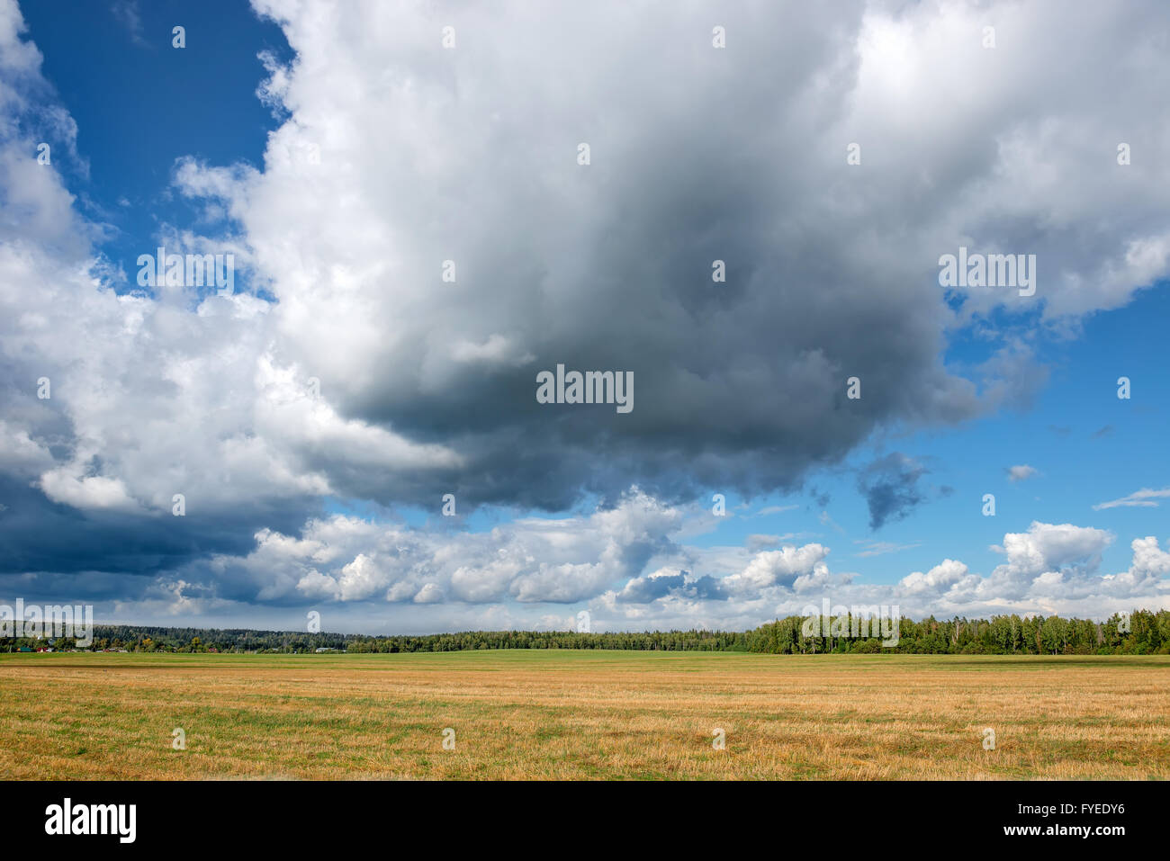 Landscape field and clouds summer, after the harvest Stock Photo - Alamy