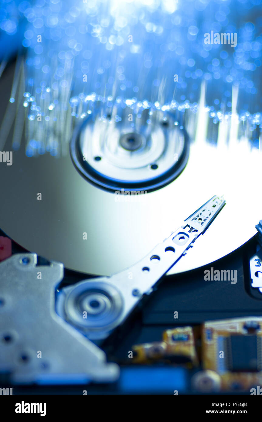 Optical fiber picture with details and light effects. Stock Photo