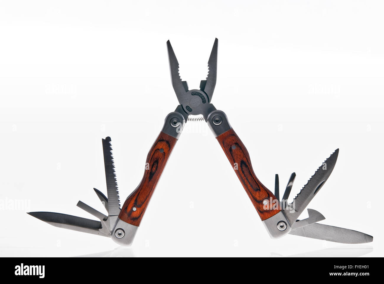 multi purpose pen knife and pliers isolated on the white background