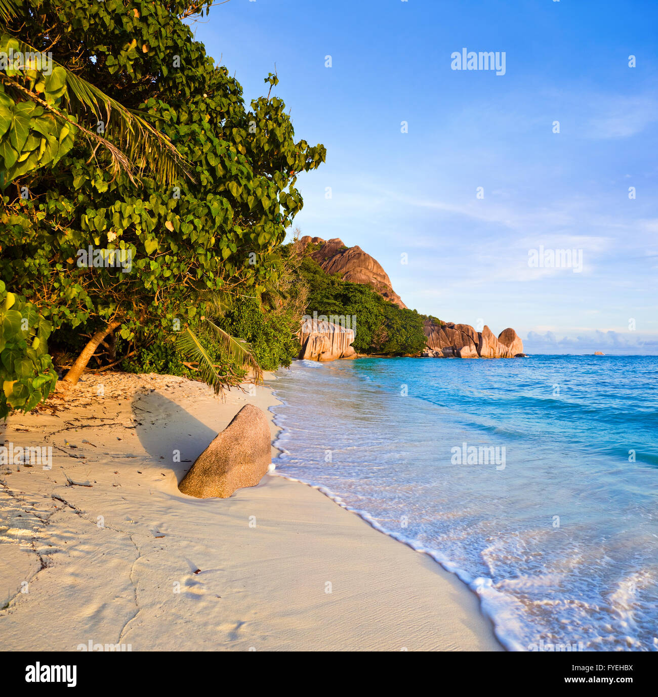 Tropical beach Source D'Argent at Seychelles - nature background Stock ...