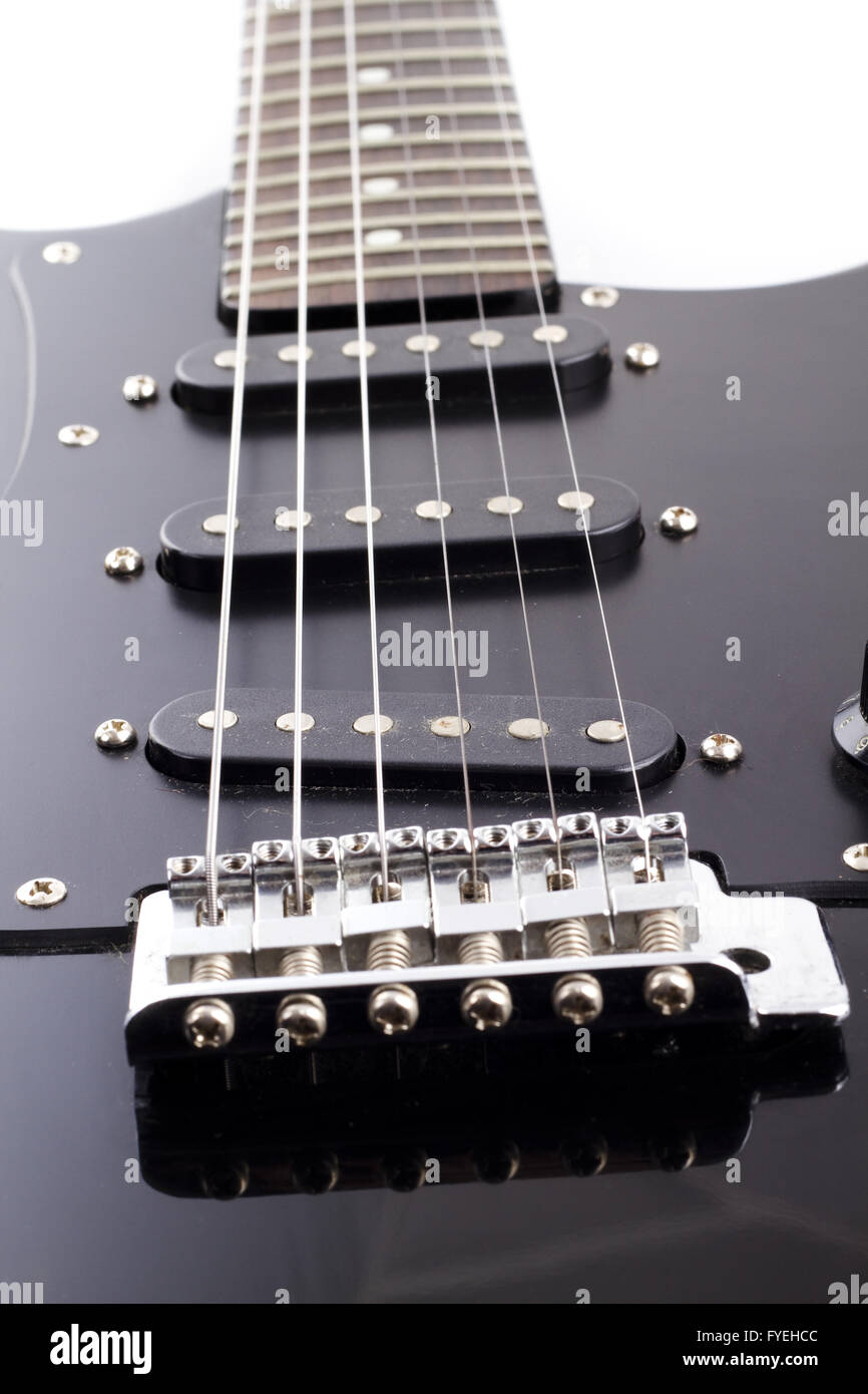 Black electric guitar on white background Stock Photo