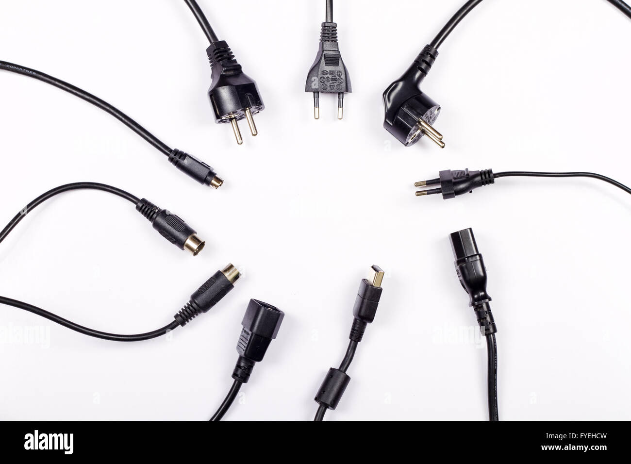 Power cord connectors over white background Stock Photo - Alamy