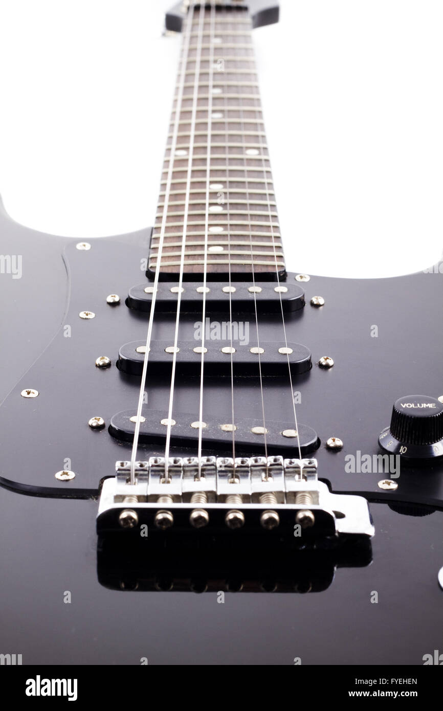 Black electric guitar on white background Stock Photo - Alamy