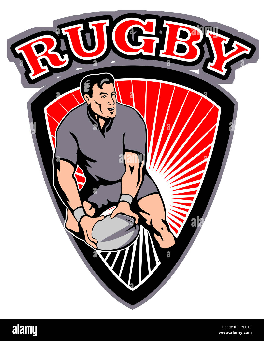 rugby player passing ball shield Stock Photo - Alamy