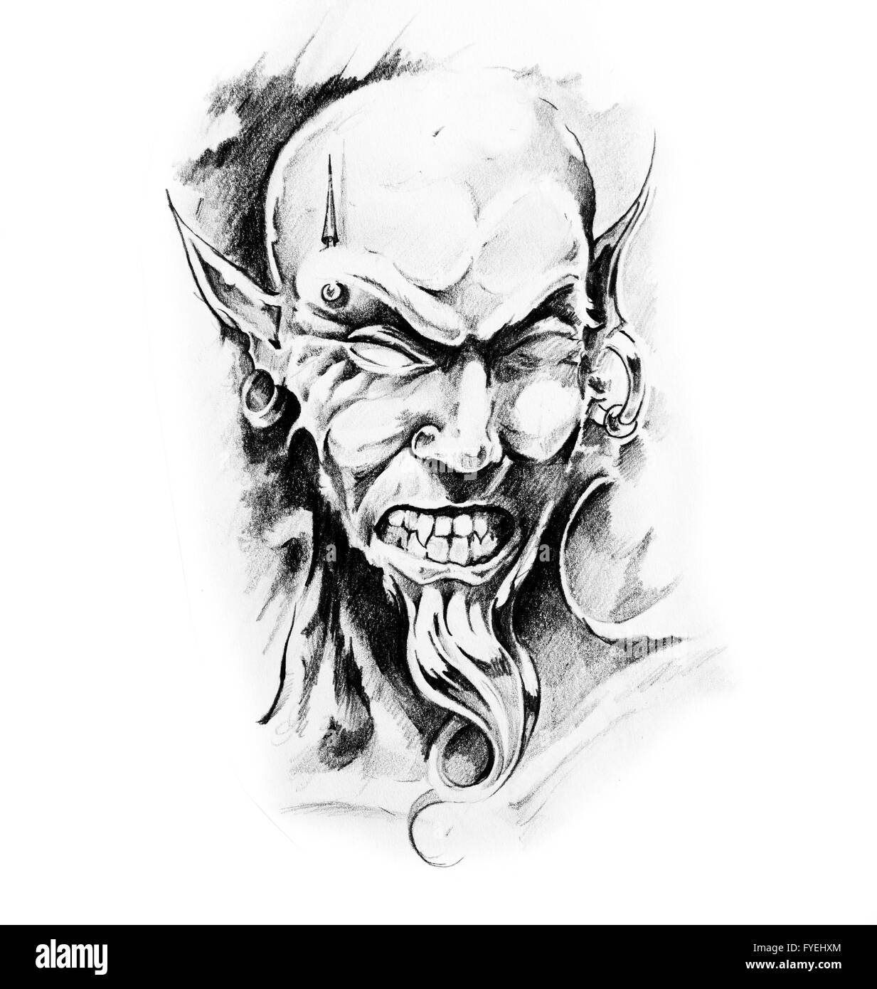 Sketch of tatto art, devil Stock Photo - Alamy