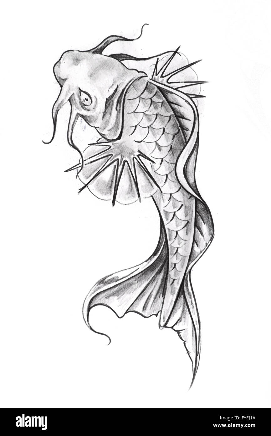 Goldfish tattoo located on the upper arm, illustratibe