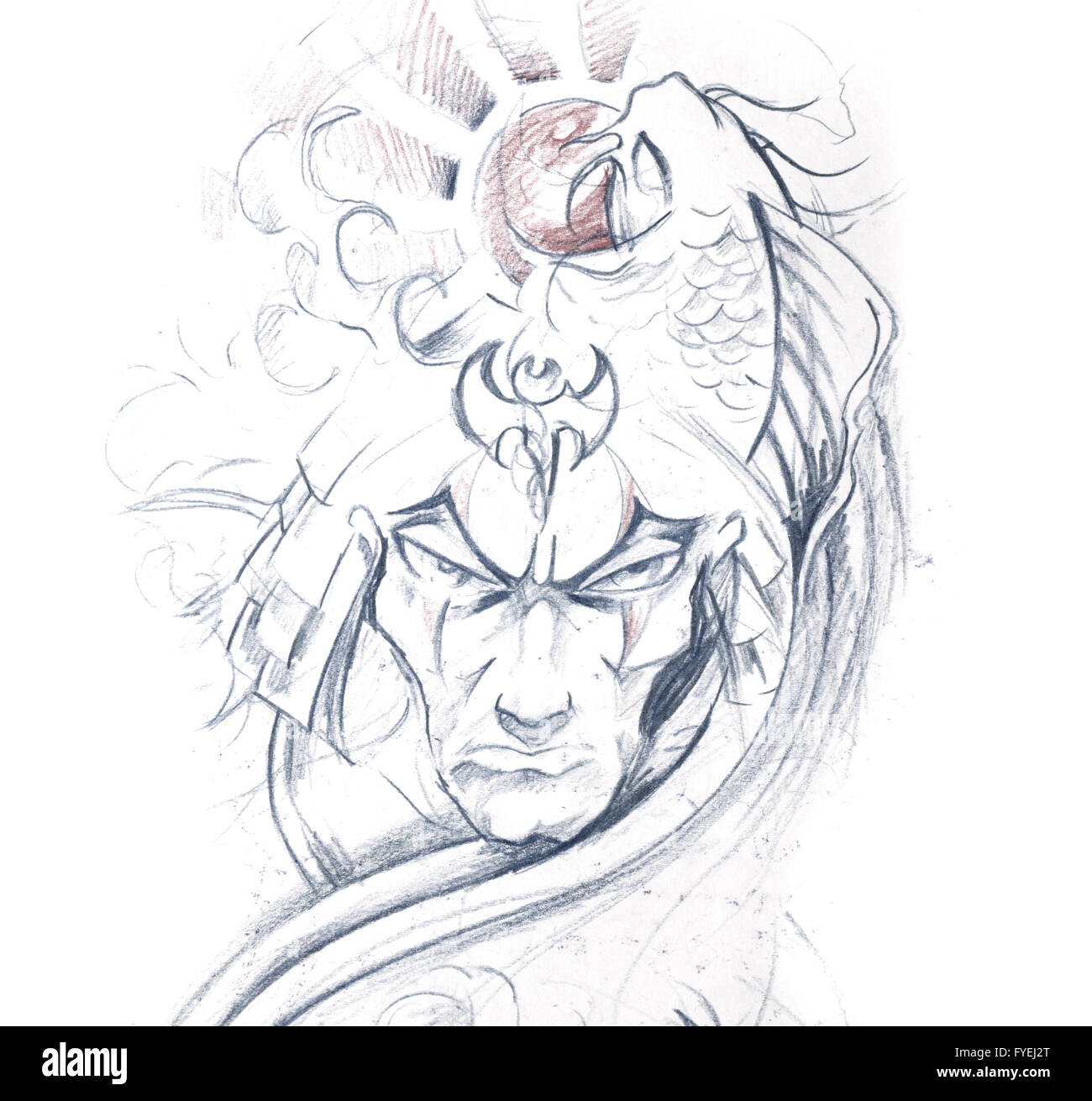 Tattoo art sketch japanese warrior hi-res stock photography