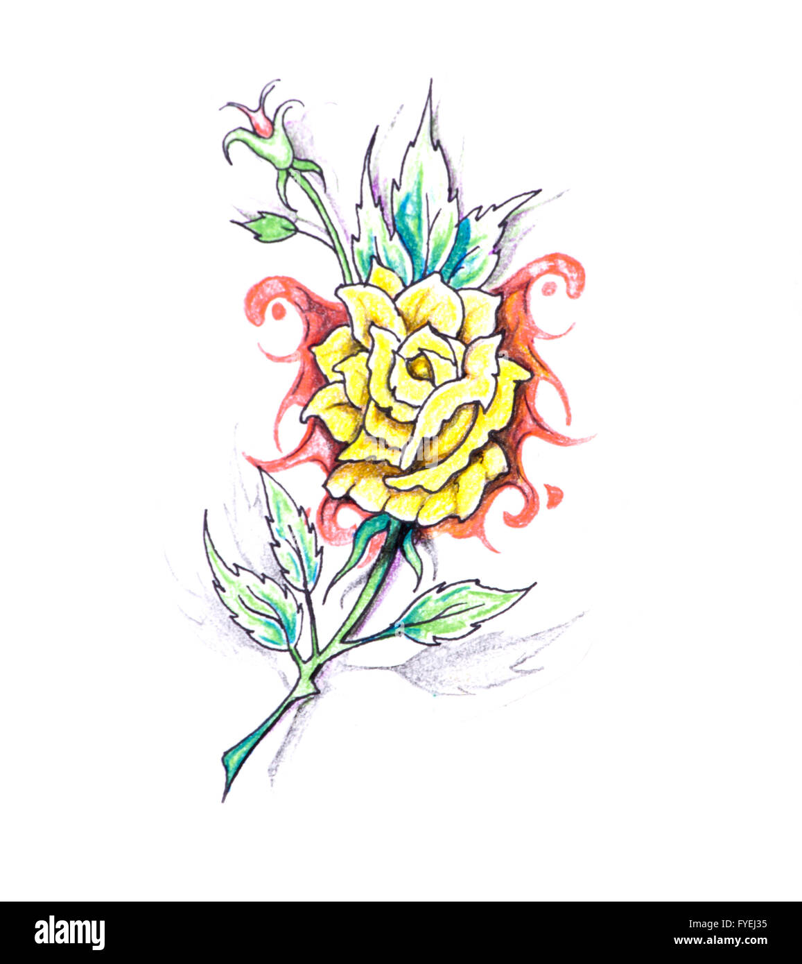 Sketch Of Tattoo Art Flower With Tribal Design Stock Photo