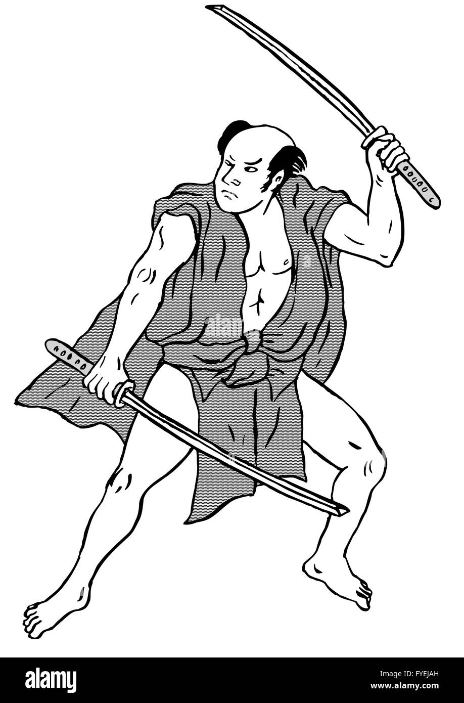 Samurai fighting two swords Black and White Stock Photos & Images - Alamy