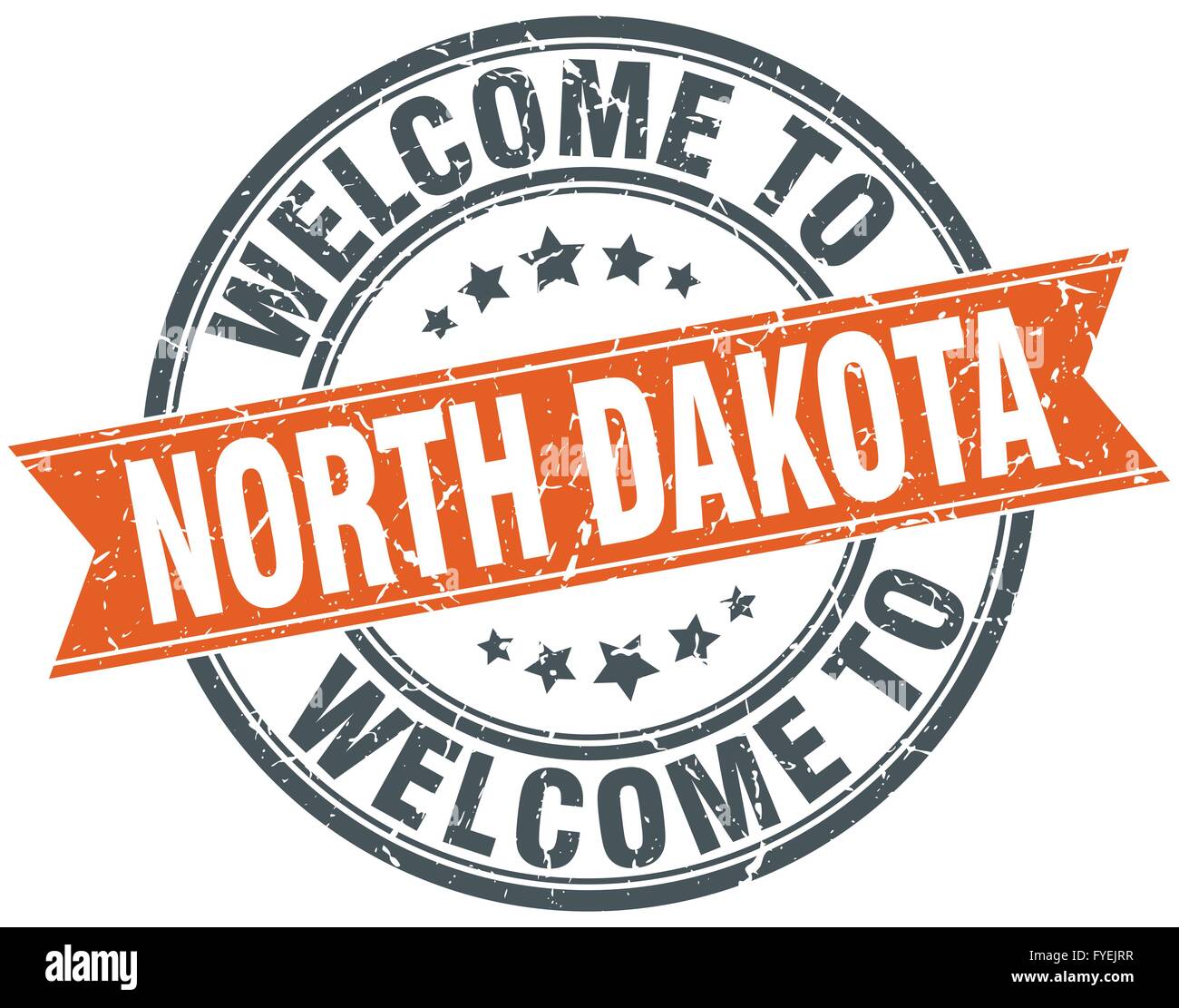 welcome to North Dakota orange round ribbon stamp Stock Vector