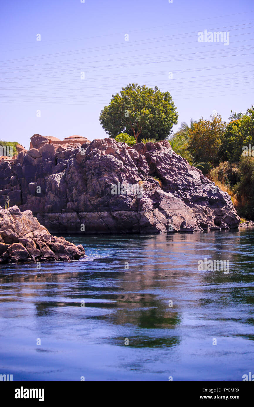 Rocks formations near the Island of Seheil ,Aswan  Nile River, Egypt Stock Photo