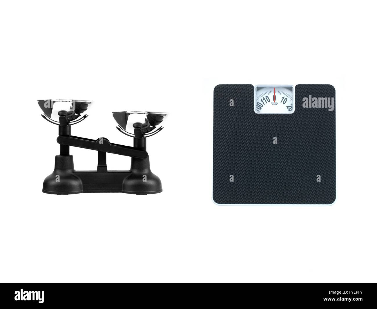 Kitchen balance scales isolated against a white background Stock Photo