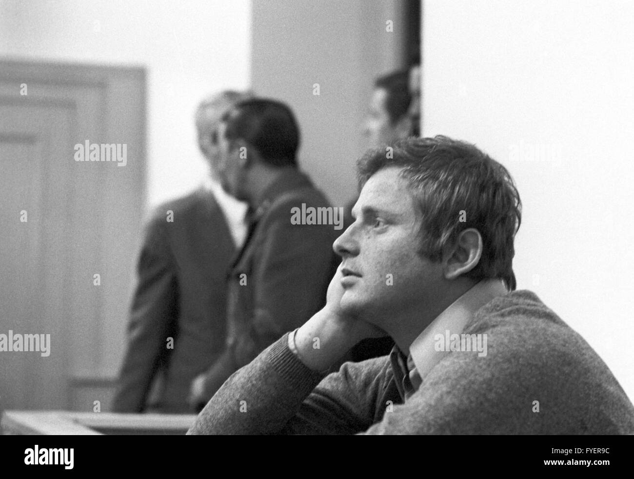Student leader Daniel Cohn-Bendit was sentenced to eight months probation because of amongst others civil disorder on 27 September 1968 in Frankfurt. Stock Photo