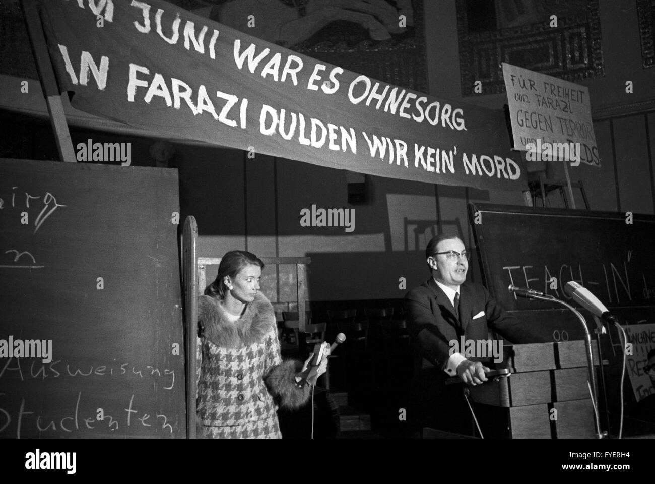 President of the University of Munich Prof. Carl Becker gives a statement during a Teach-in on 19 December 1967 and ensures that the Iranian student Farazi will be protected by the university. Farazi had neglected to leave Munich during the Shah visit in spring and asked for political asylum. Stock Photo