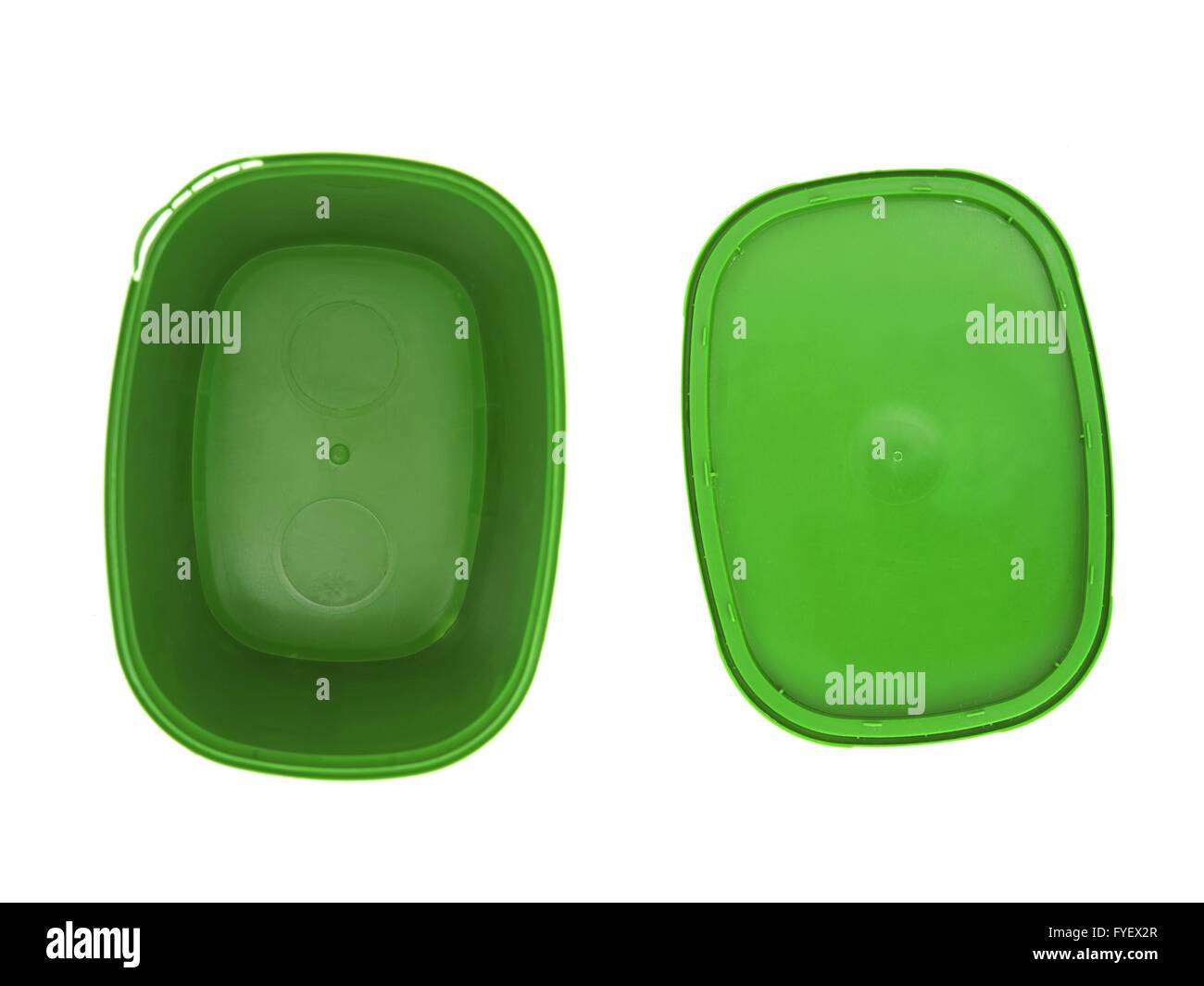 Plastic food containers isolated against a white background Stock Photo