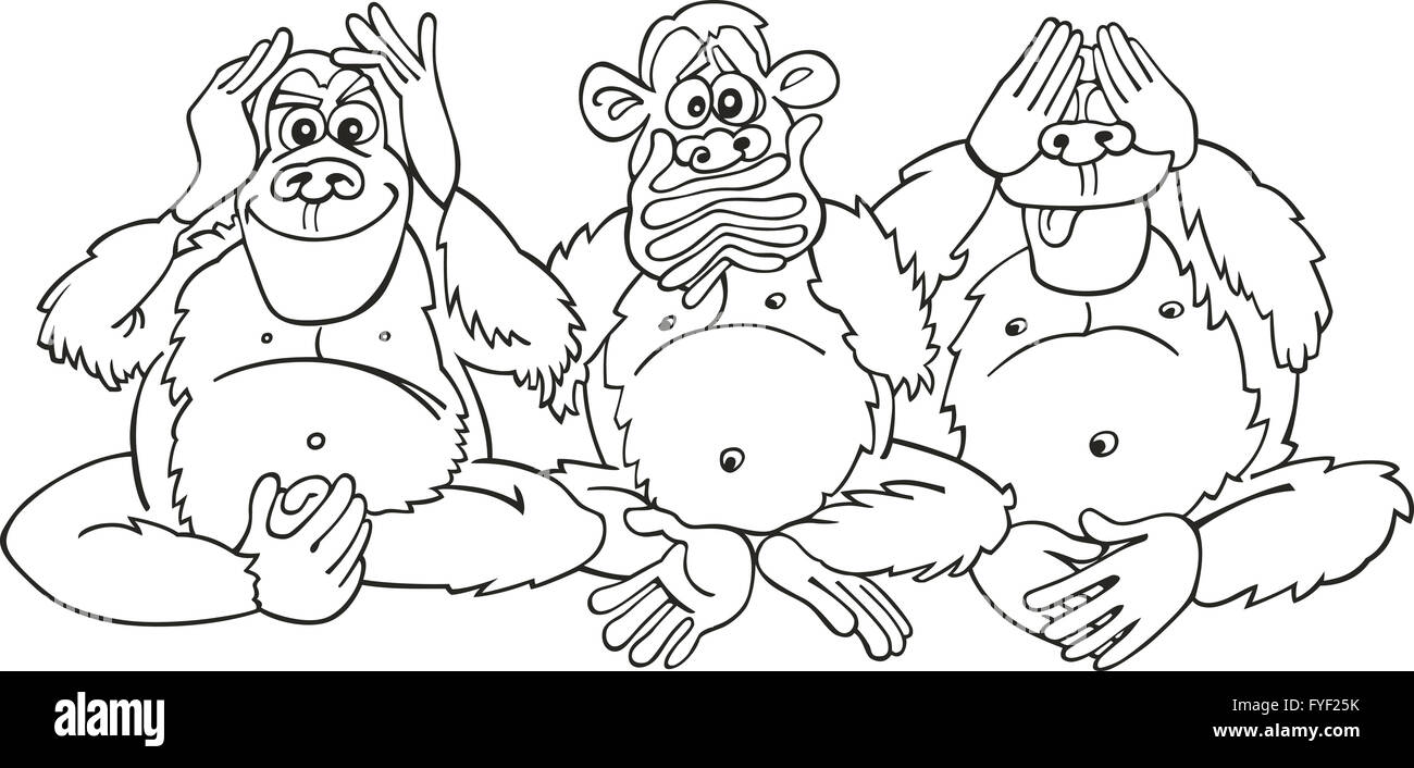 Three monkeys for coloring book Stock Photo