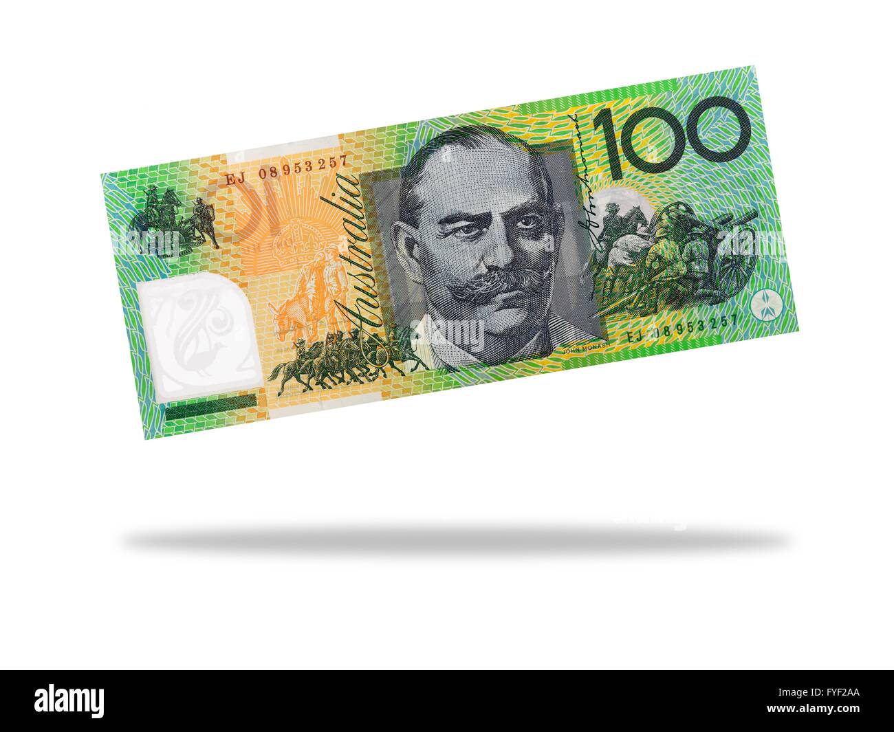 Australian one hundred dollar note isolated against a white background Stock Photo