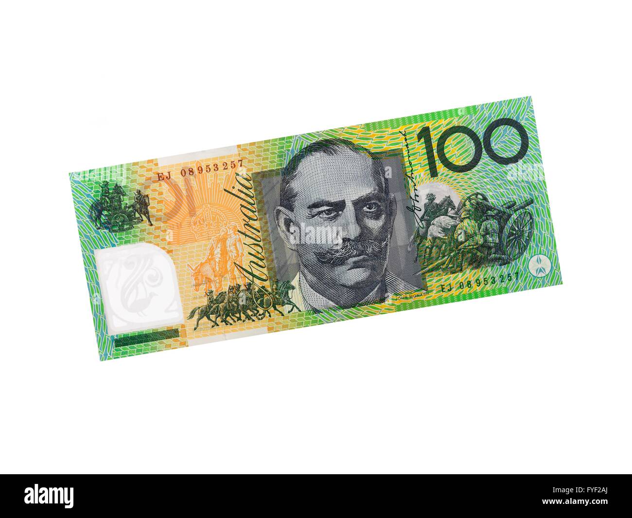 Australian one hundred dollar note isolated against a white background Stock Photo