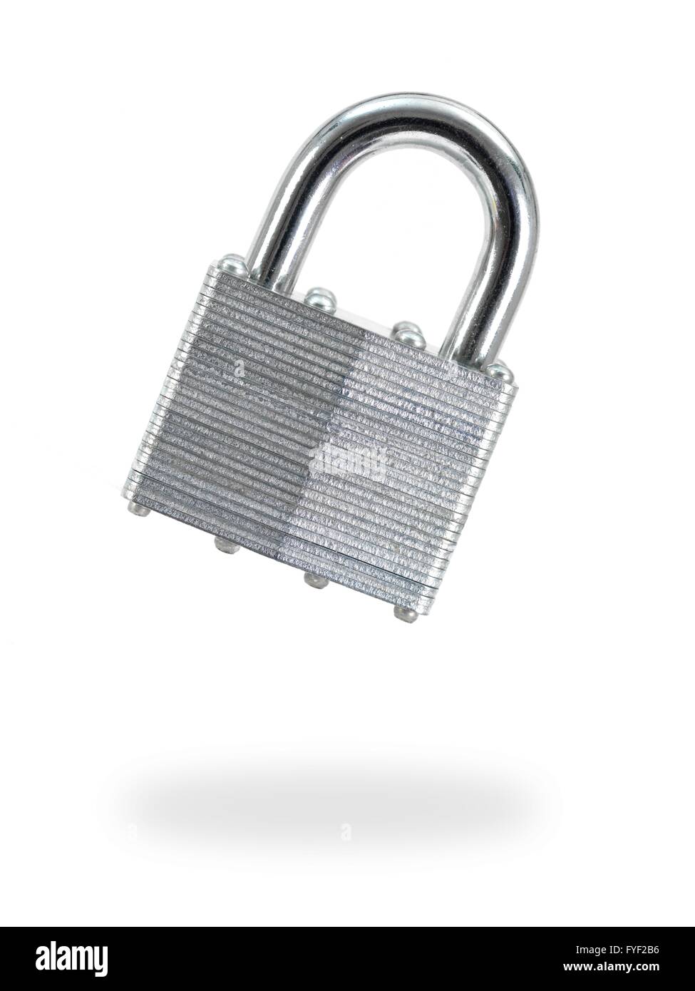 A metal padlock isolated against a white background Stock Photo - Alamy