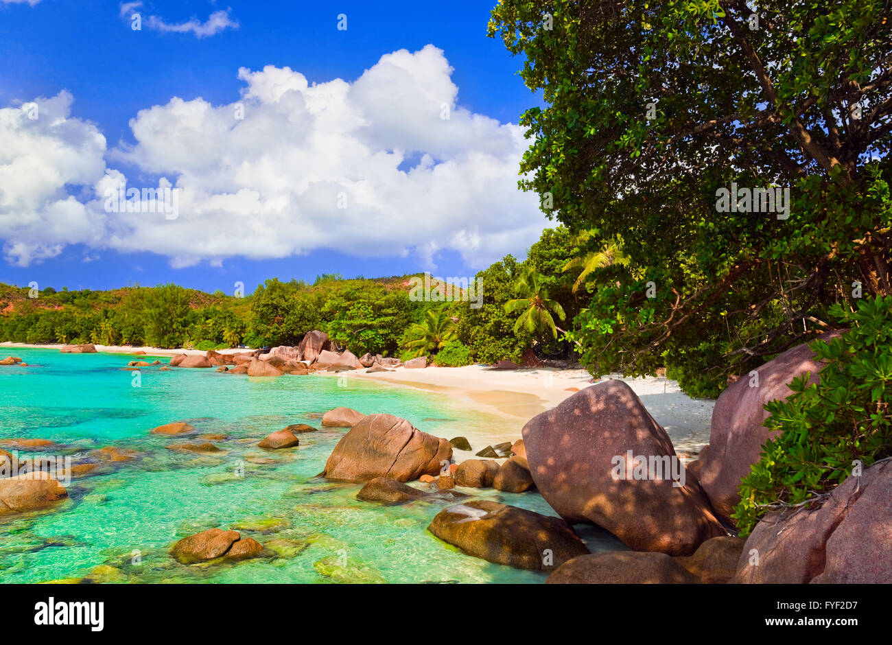 Beach Anse Lazio at island Praslin, Seychelles Stock Photo