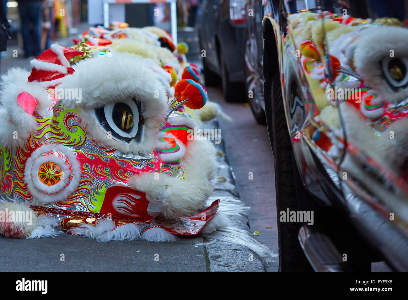 Traditional Chinese Dragon Dance Head Dress In Chinatown, San Francisco. Stock Photo