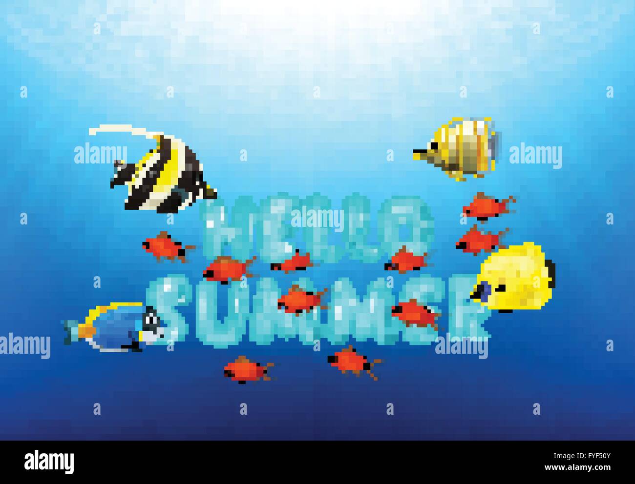 Hello July Fish Frame Illustration of Hello Summer with Tropical fish Stock Vector Image ...