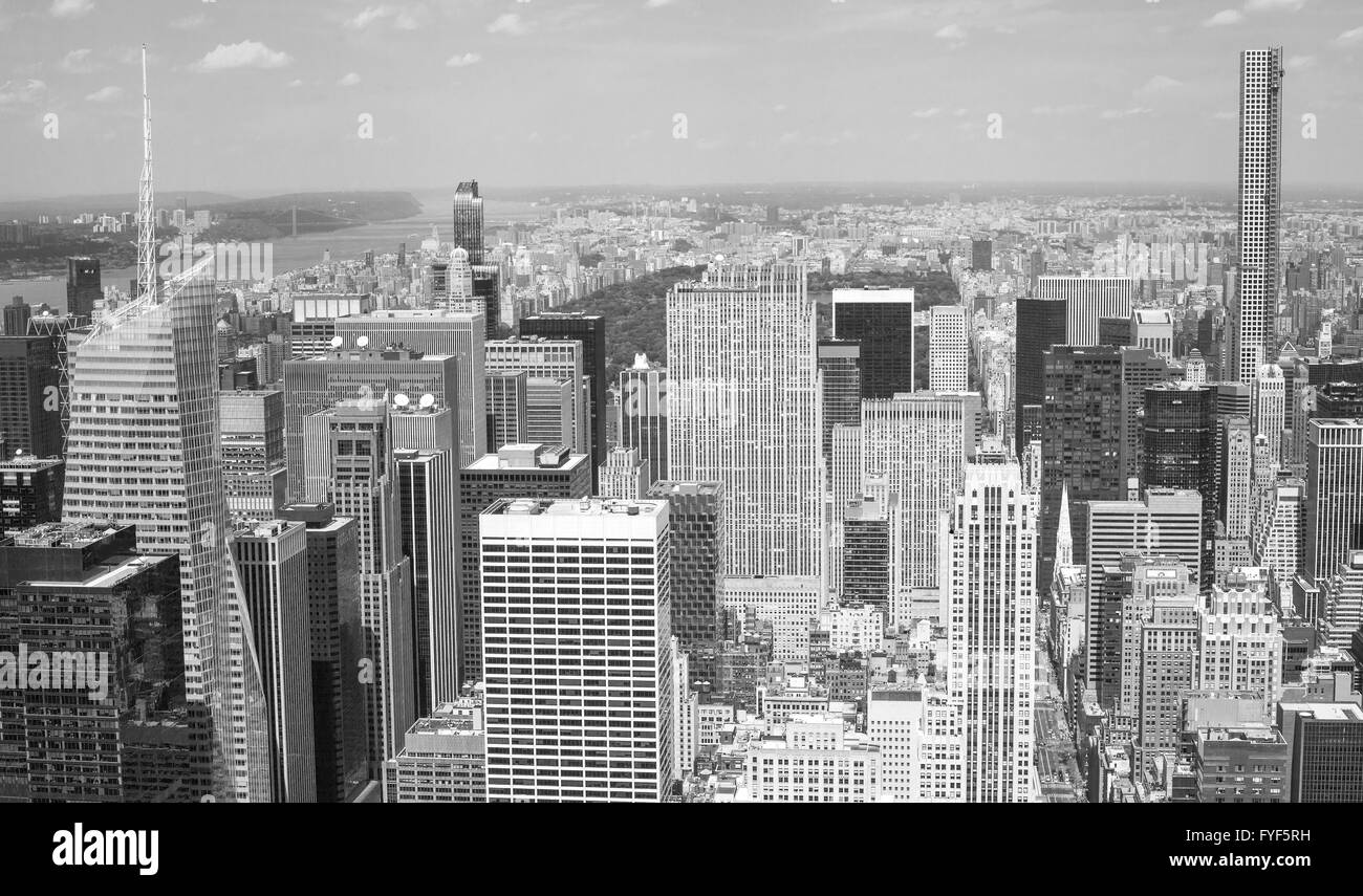 Aerial black and white picture of Manhattan, New York City, USA. Stock Photo