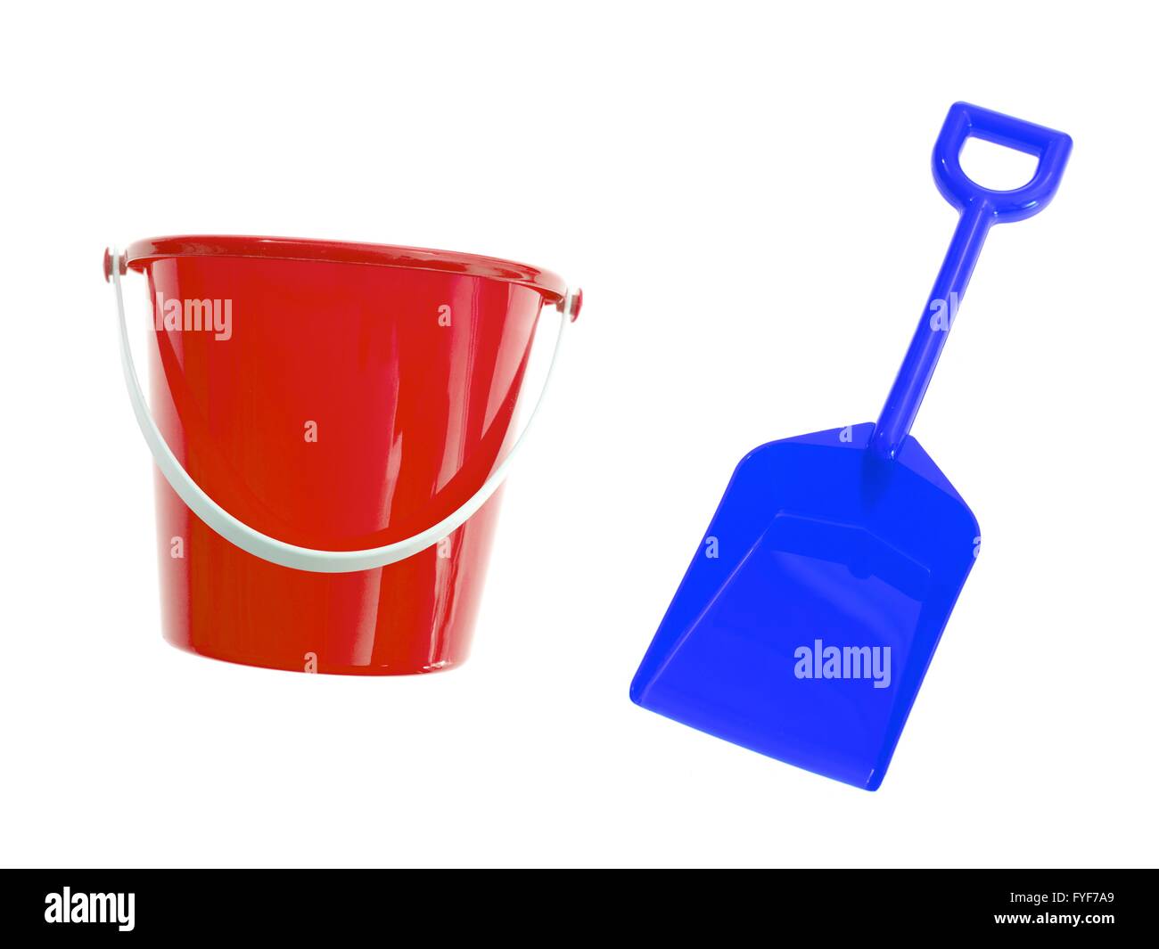 A toy bucket and spade set isolated against a white background Stock