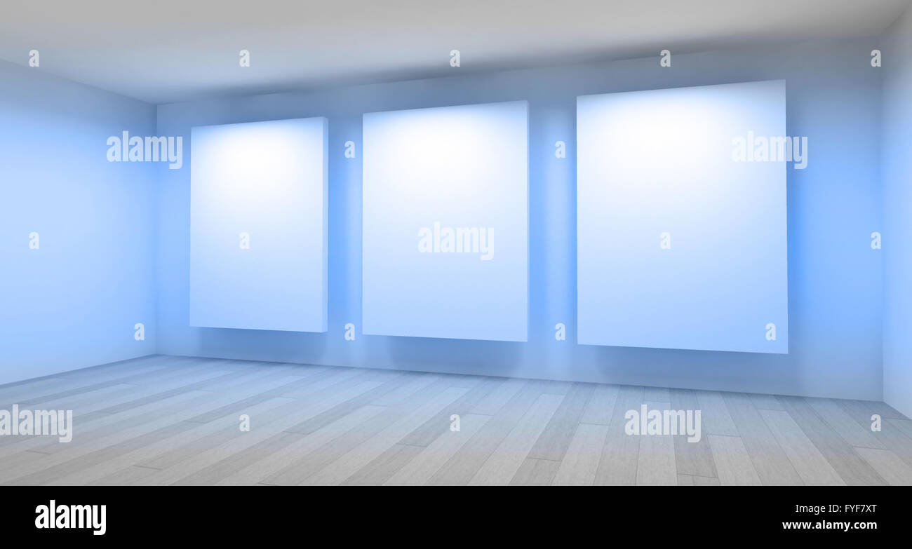 Empty gallery, 3d room Stock Photo