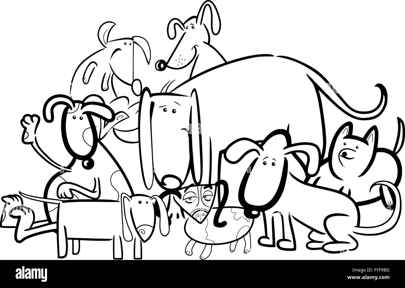 Cartoon Group of Dogs for Coloring Stock Photo - Alamy