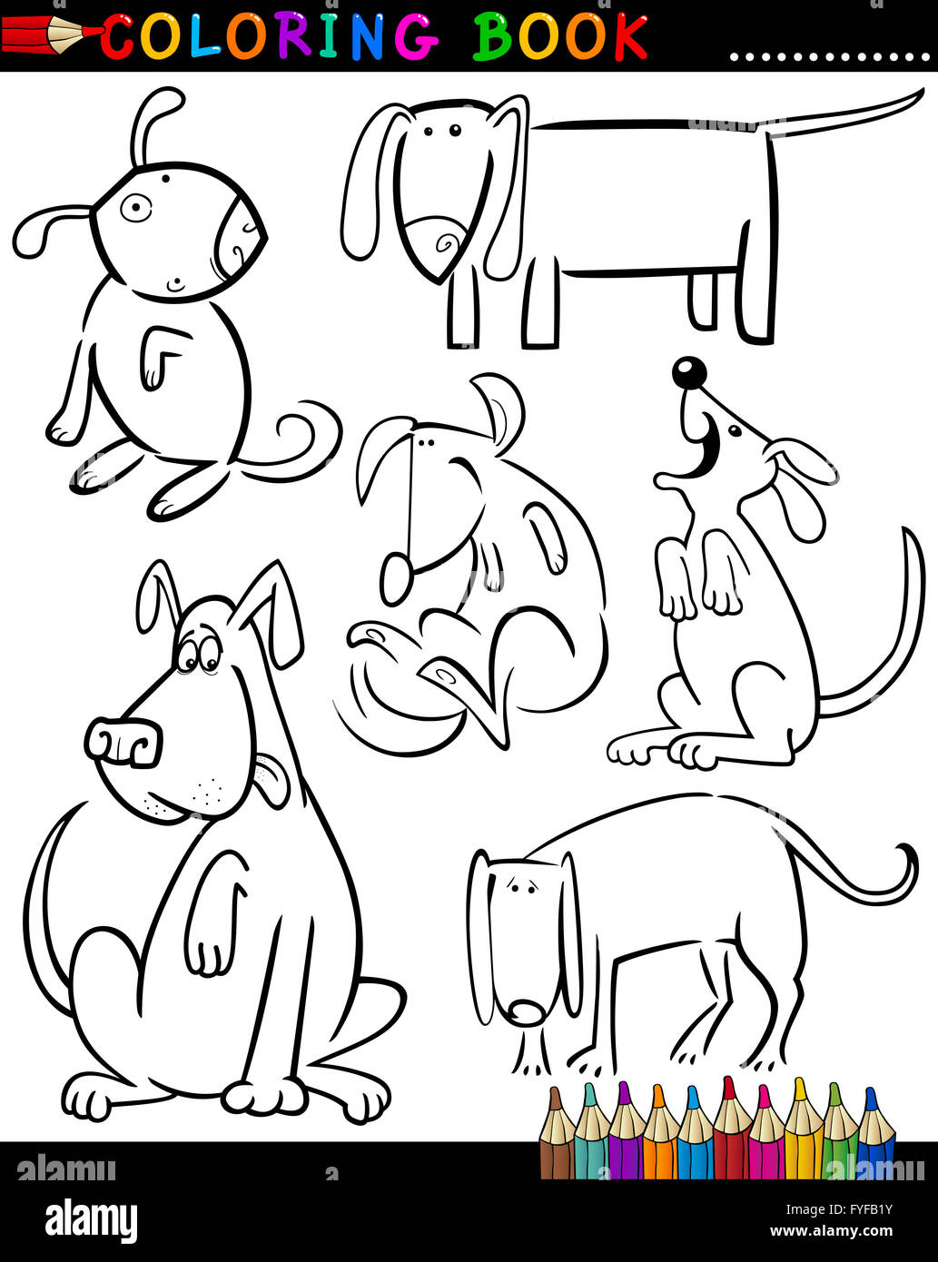 Cartoon Dogs for Coloring Book or Page Stock Photo - Alamy