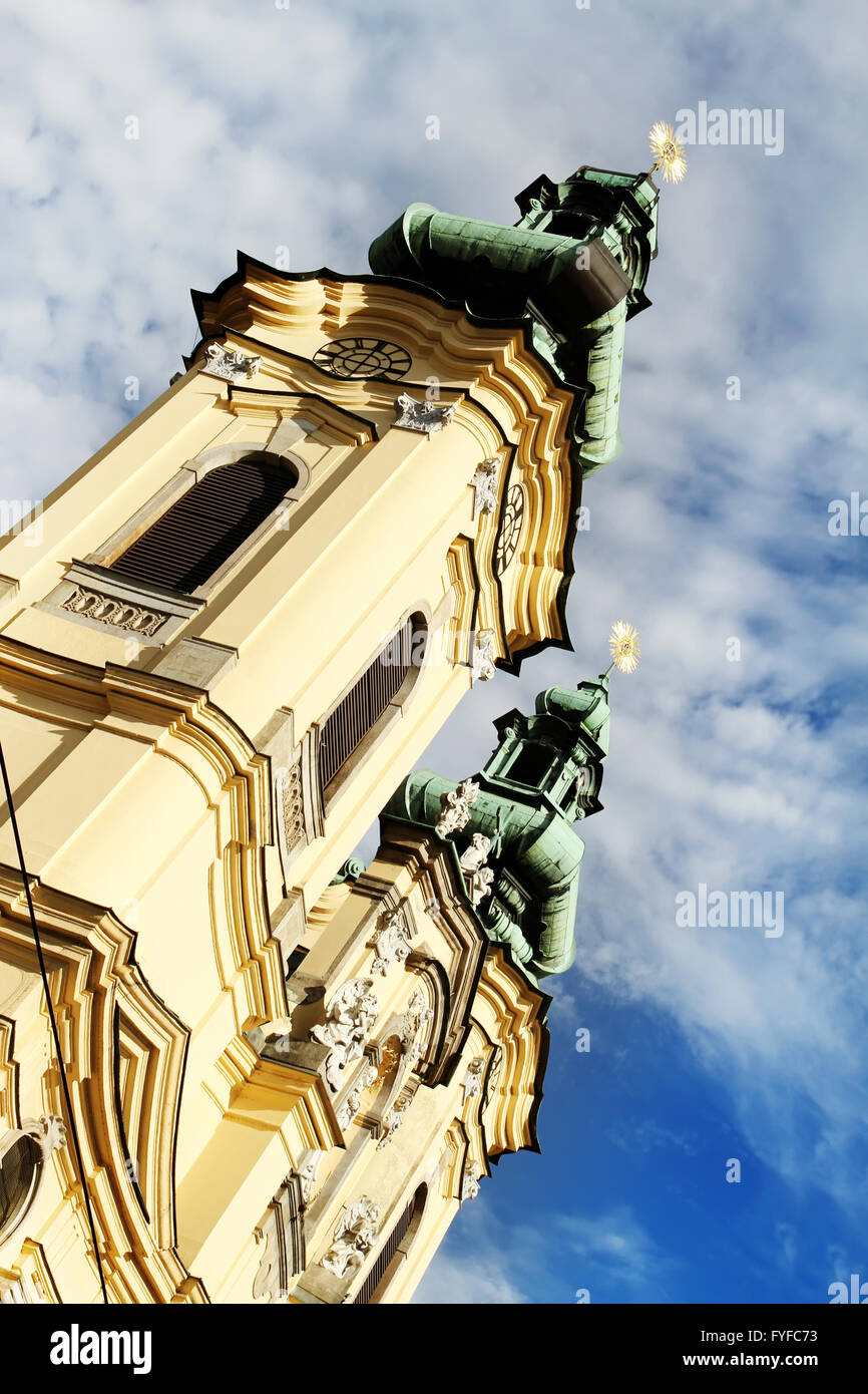 Church towers in Linz Stock Photo - Alamy
