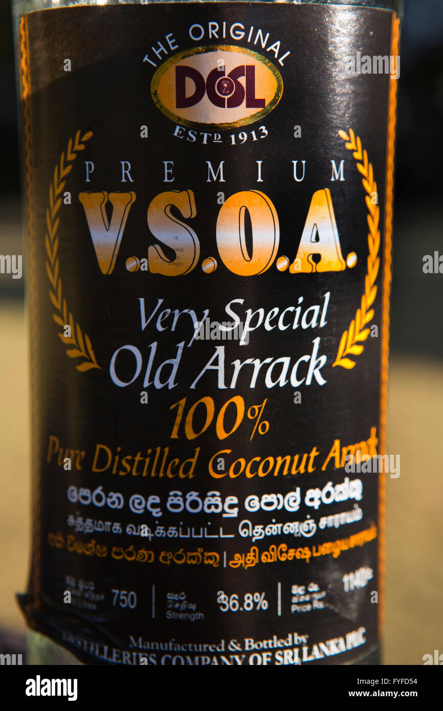 Sri Lanka, Nuwara Eliya, DCSL, VSOA, Very Special Old Arrack, alcohol label Stock Photo
