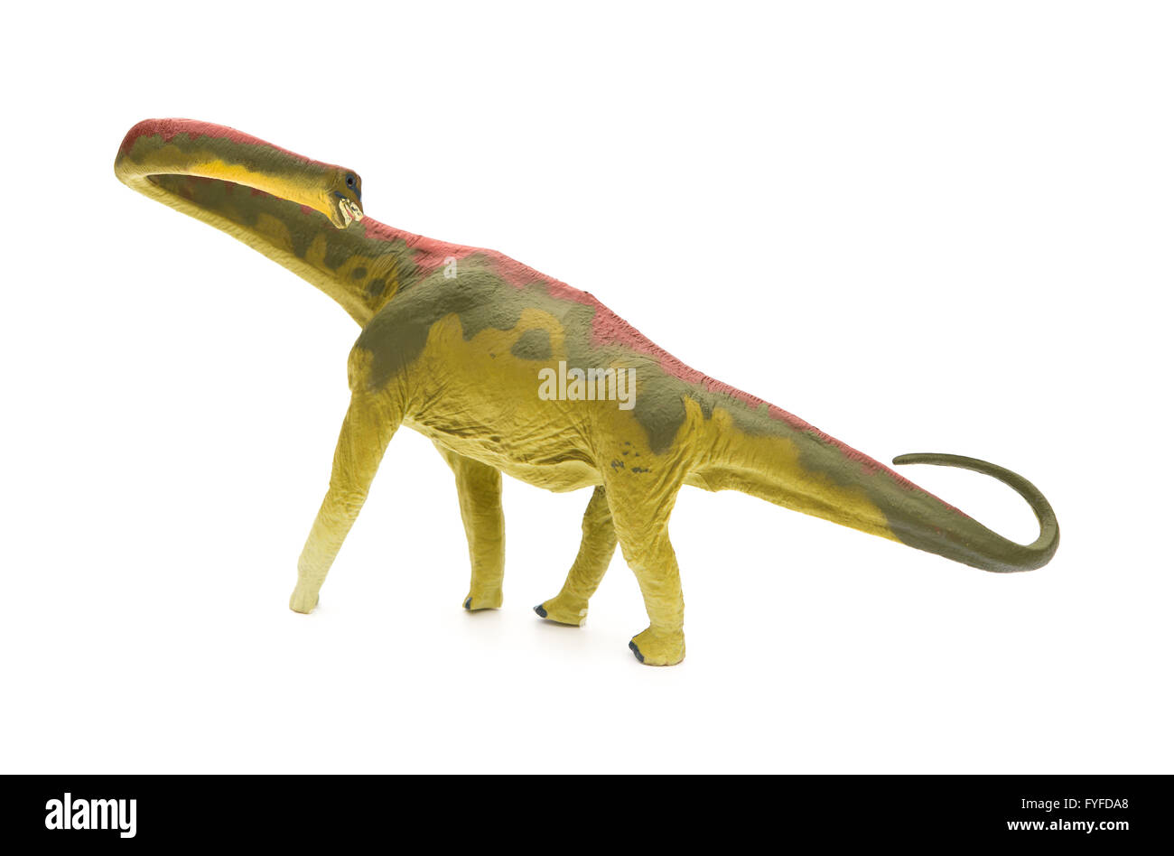 side view green Mamenchisaurus toy on a white background Stock Photo ...