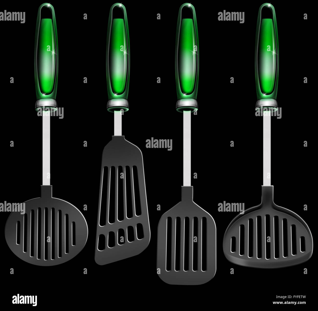 Kitchen utensils on black Stock Photo - Alamy