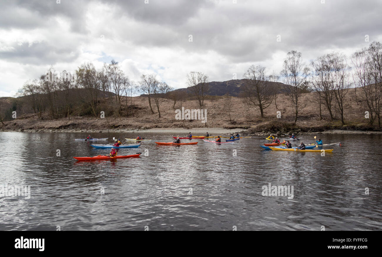 Canoeists at Stronachlachar Loch Katrine Scottish Highlands Scotland United Kingdom Stock Photo