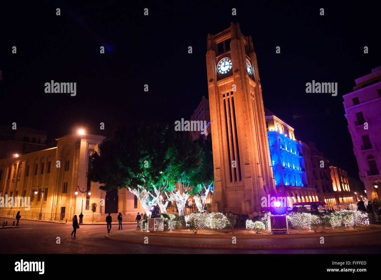 Place de l'Etoile and Lebanese Parliament by night, Beirut Downtown, Lebanon. Stock Photo