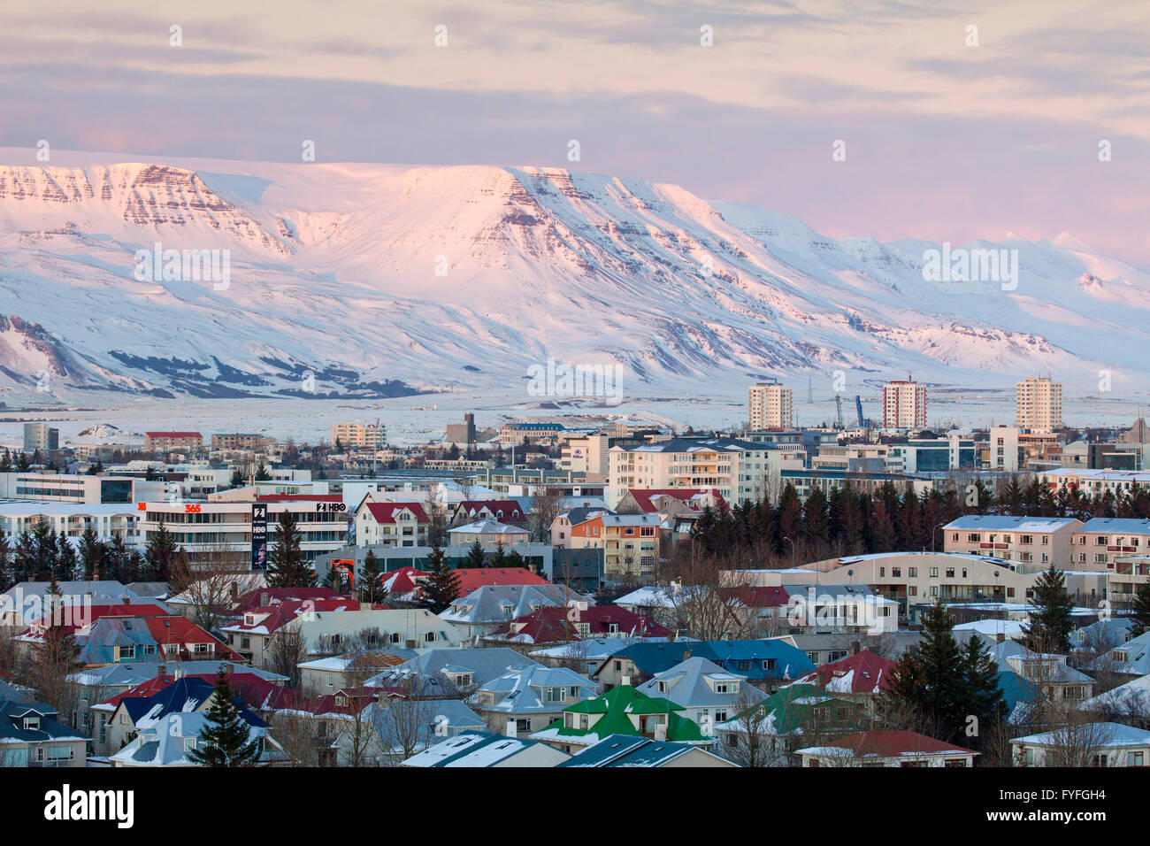 View over Reykjavík, capital city of Iceland in winter Stock Photo