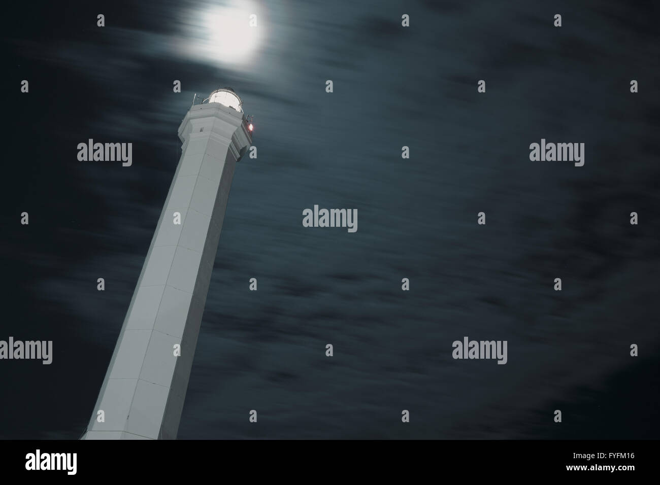 Lighthouse at night, Santa Maria di Leuca, Apulia (Puglia), Italy Stock Photo