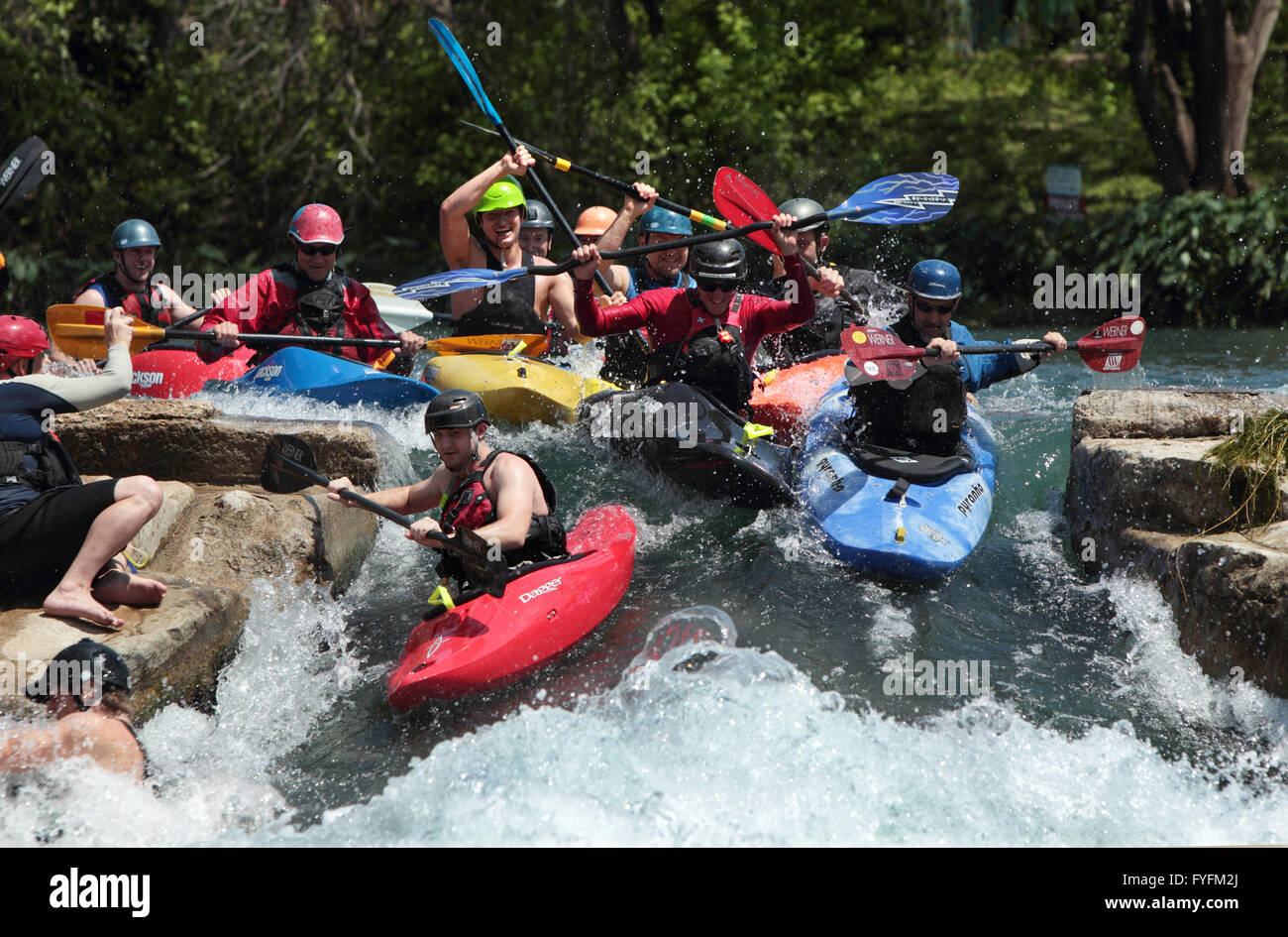 Springs Fest in Rio Vista Park on the San Marcos River in San Marcos, Texas. Stock Photo