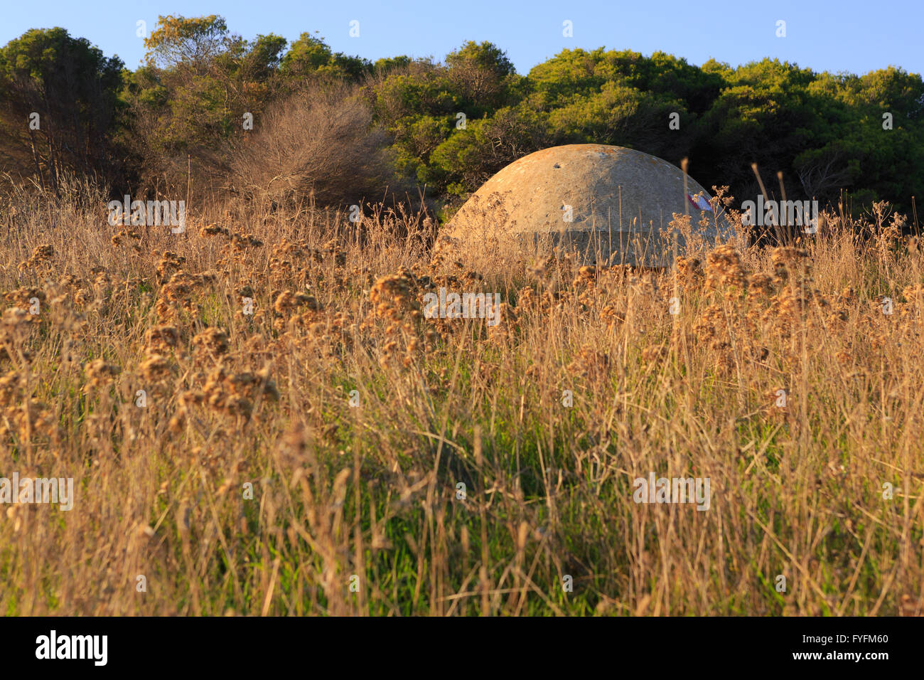 World War II concrete pillbox near the Adriatic shoreline at Capo d