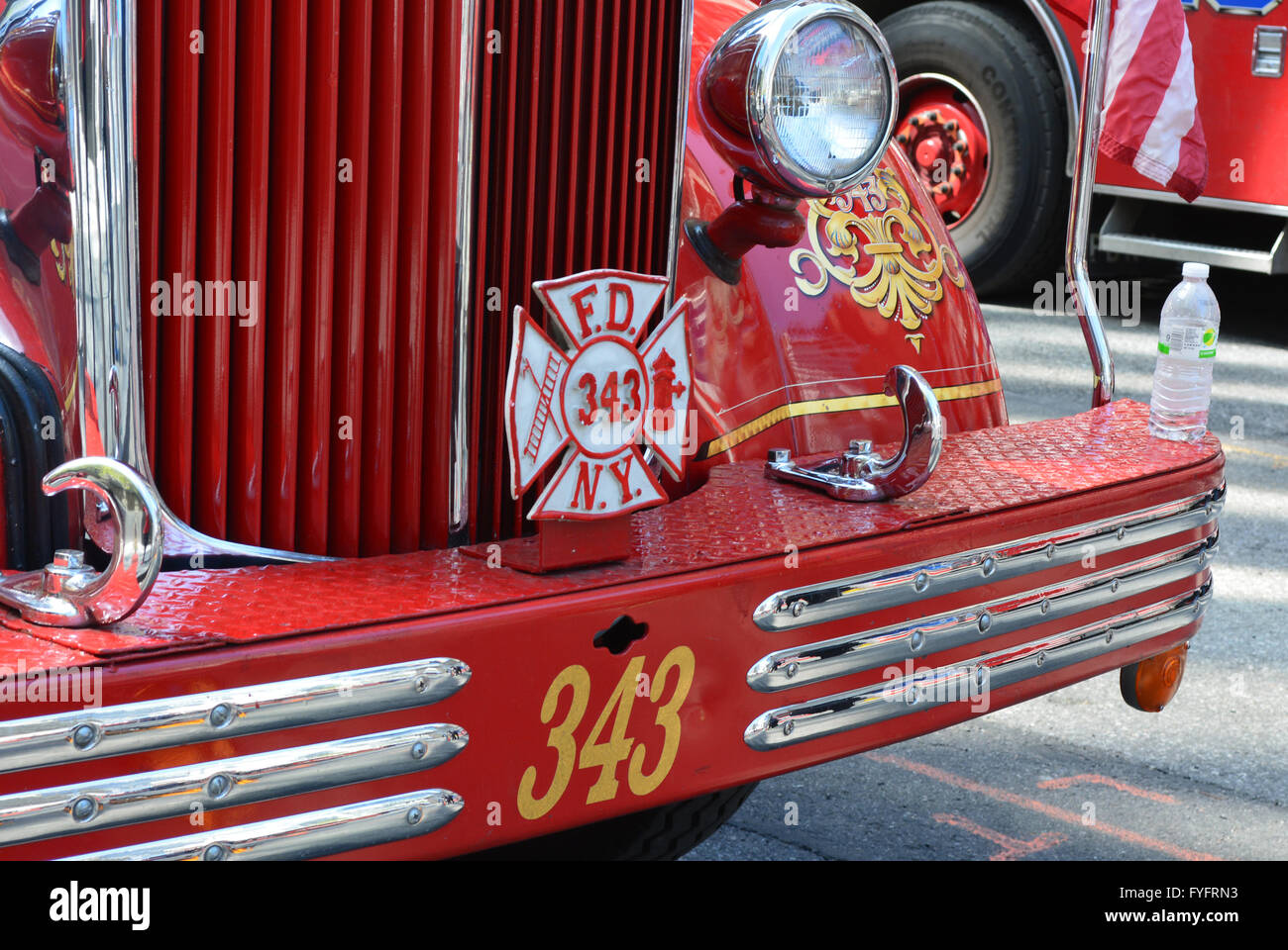 Old Fashioned FDNY truck on display in Manhattan. Stock Photo