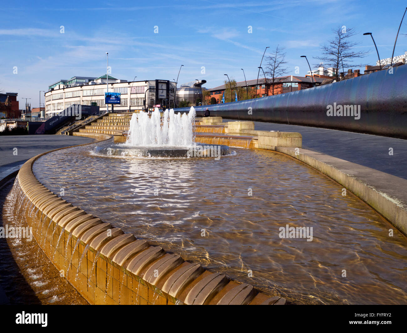 Fountain and water feature in Sheaf Square Sheffield South Yorkshire England Stock Photo