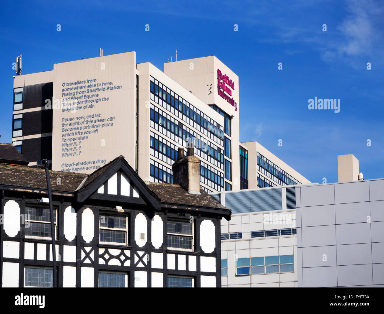 Old and new architecture and Sheffield Hallam University from Sheaf