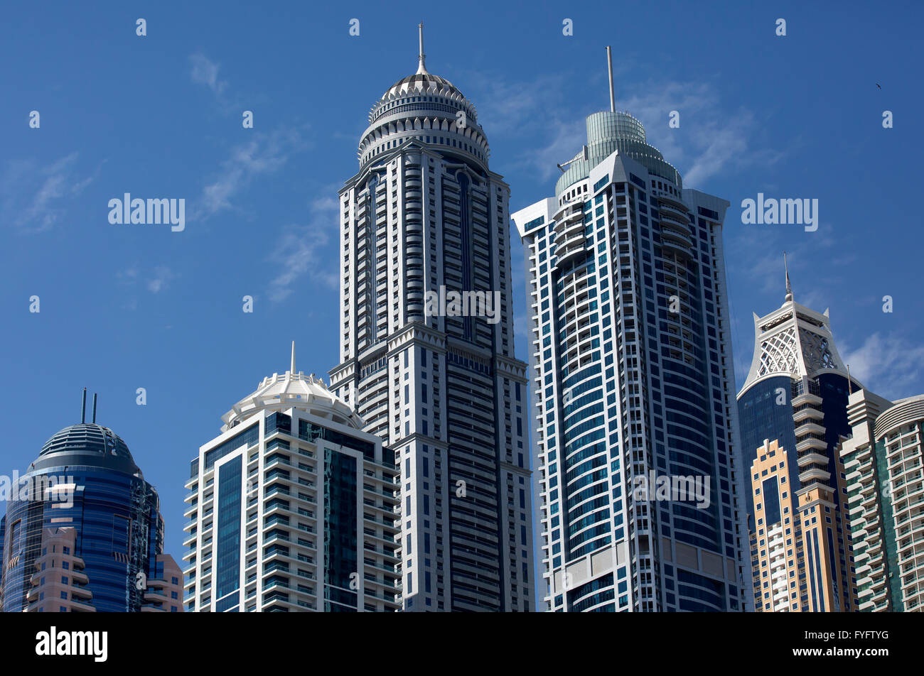 High rise buildings in Dubai Marina and Marina Walk, UAE Stock Photo ...