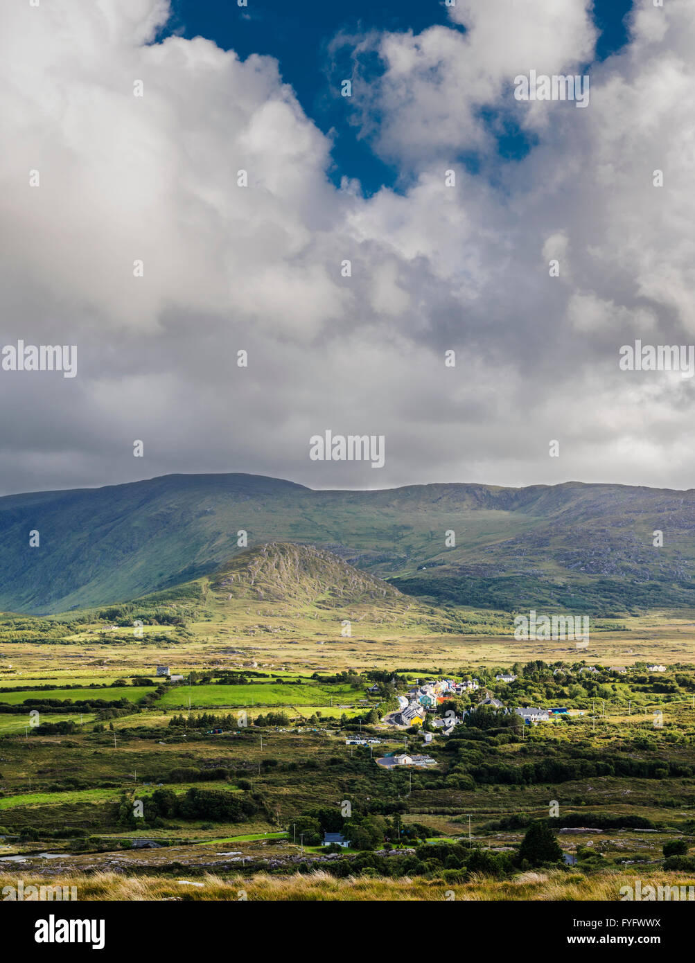 View over the picturesque and colourful village of Ardgroom from Kilcatherine, Beara Peninsula, County Cork, Ireland Stock Photo